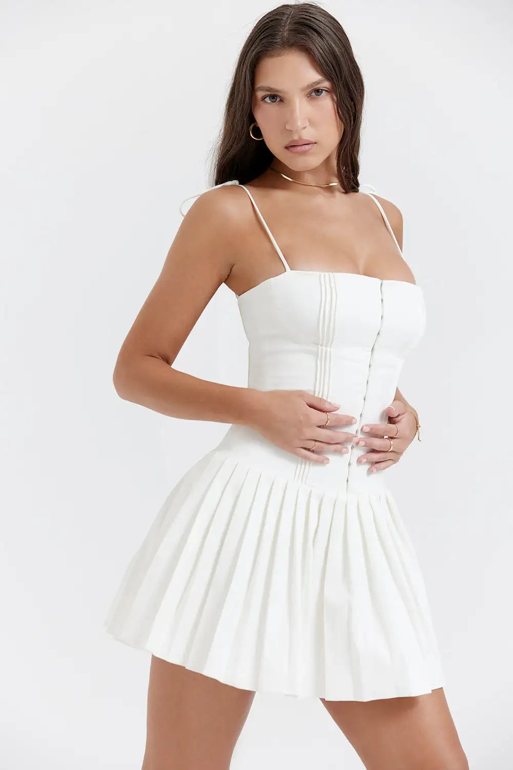 Marcy - White Pleated Dress